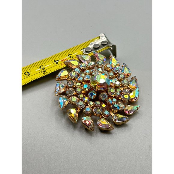 Kramer of NY Signed Vintage Pin Brooch AB Aurora Borealis Stones Layered Design - Picture 6 of 7